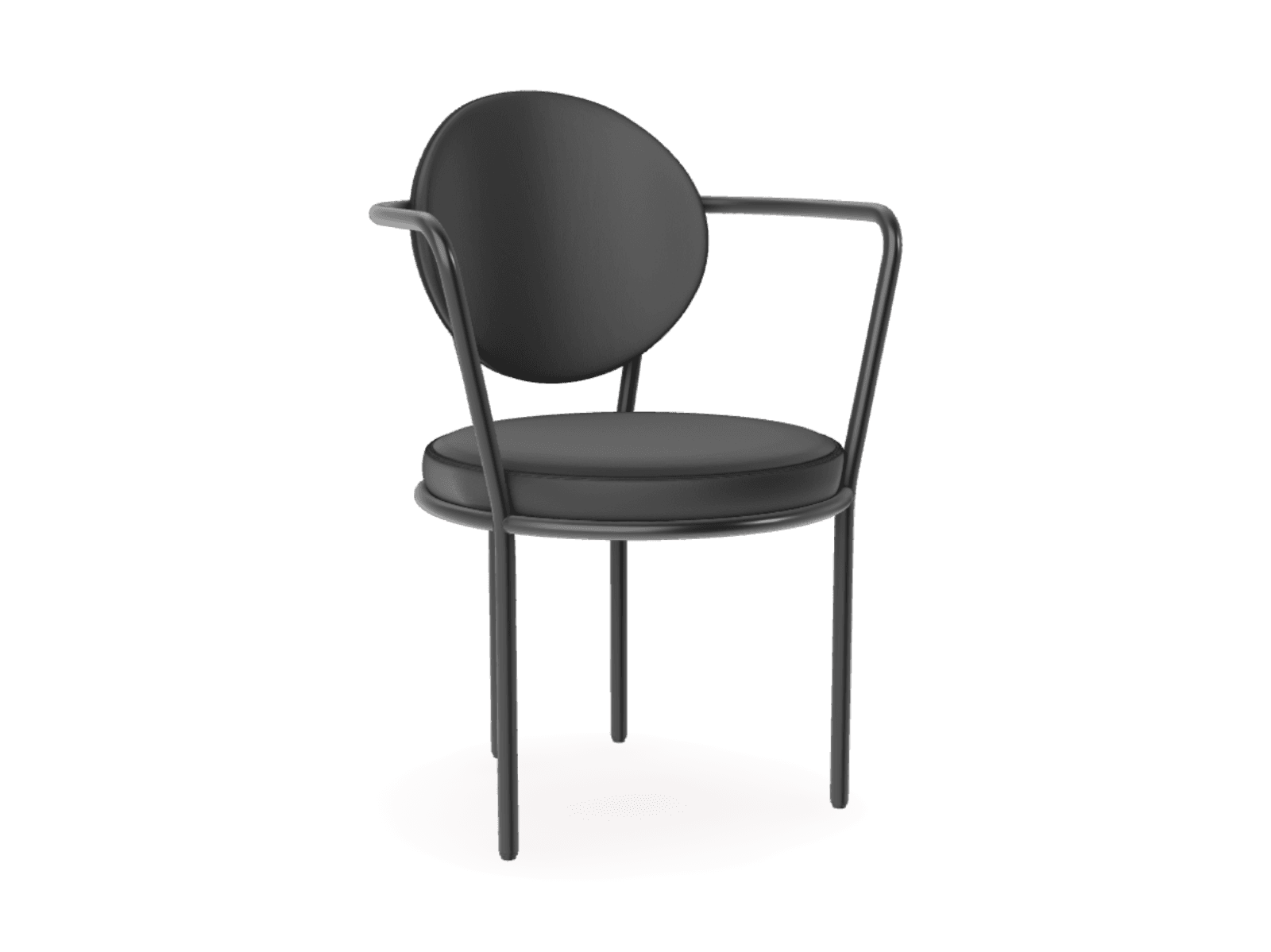 A dining chair with a round back and black frame in the configurator