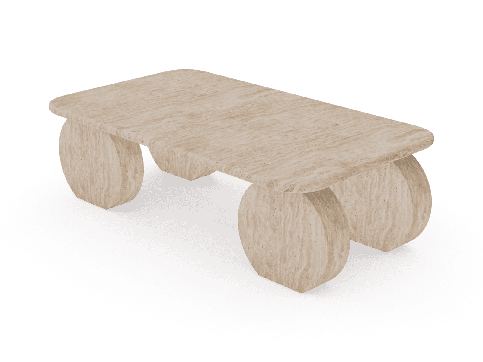 A travertine coffee table with four round legs in the configurator